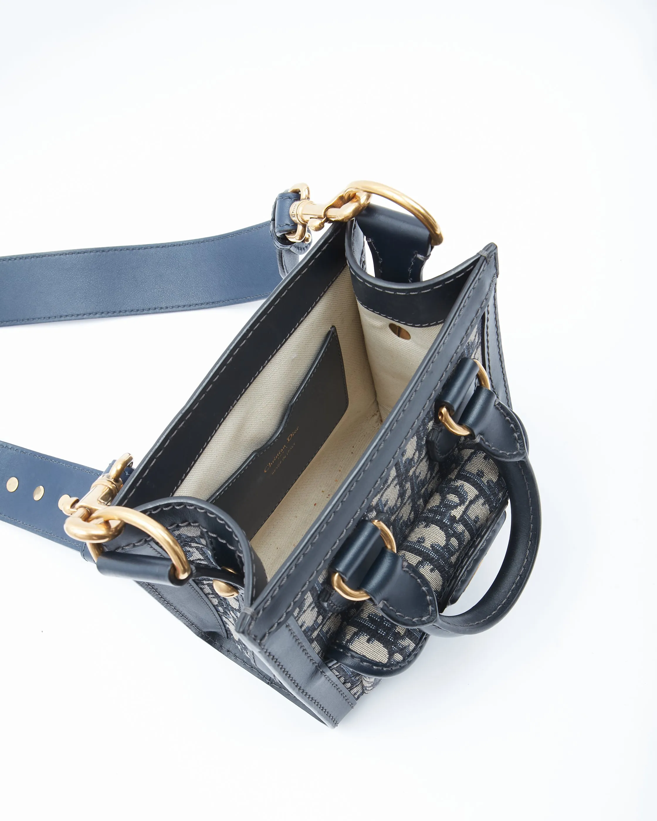 Dior Navy Oblique Canvas Logo Mini Tote Bag