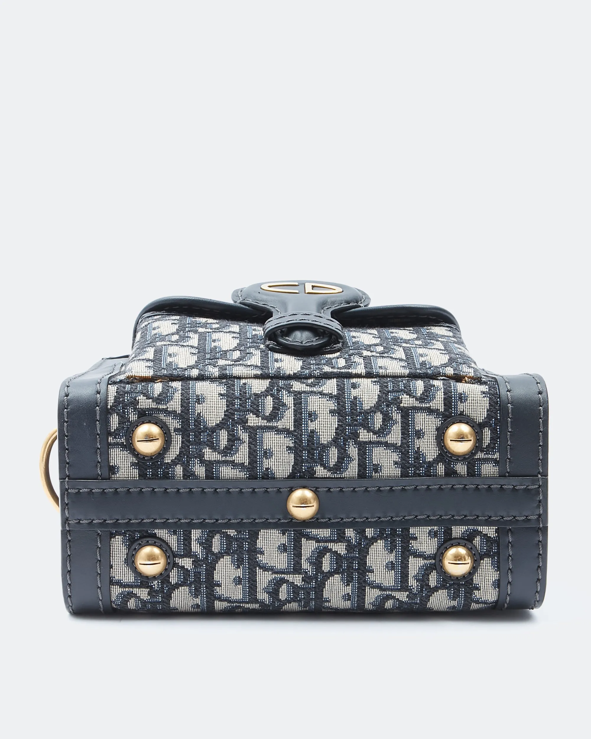 Dior Navy Oblique Canvas Logo Mini Tote Bag