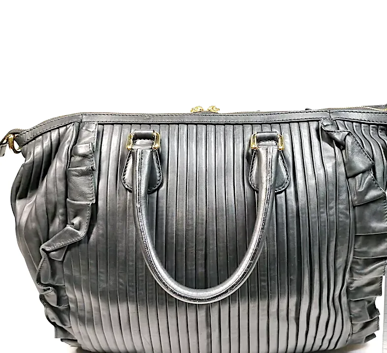 Dolce&Gabbana ITALY. Black Leather Pleats Large Shoulderbag/Handbag/Tote