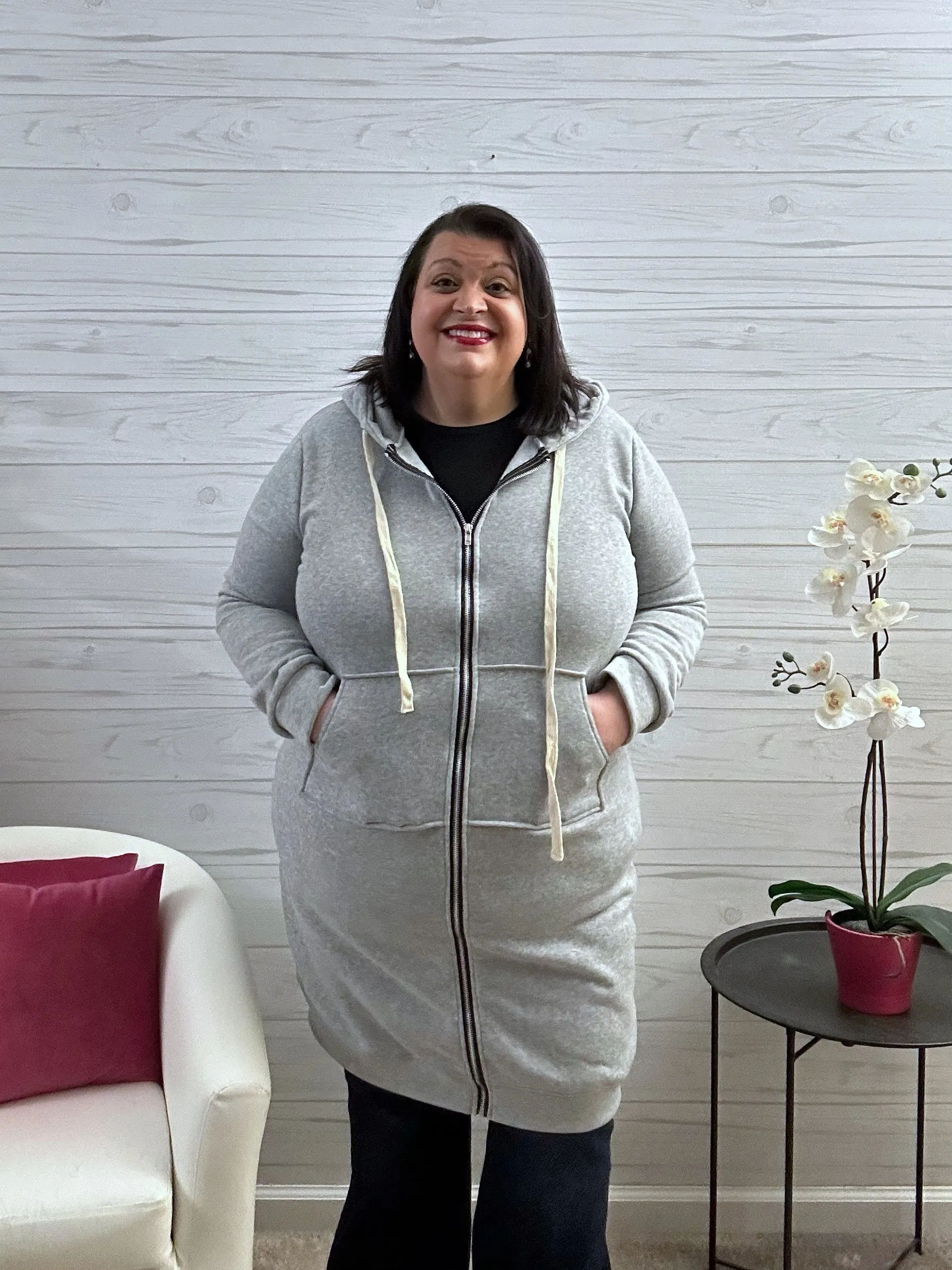 Double Take Zip-Up Longline Hoodie with Pockets