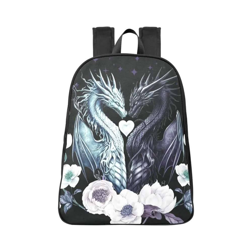 Dragons in Love Backpack, Goth Bookbag (Select Size), School bag, Dragon Flowers Book Bag, Dark Academia, DND