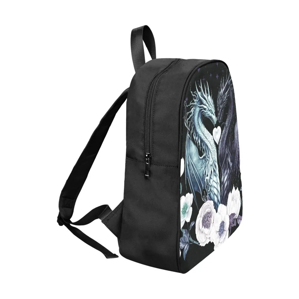 Dragons in Love Backpack, Goth Bookbag (Select Size), School bag, Dragon Flowers Book Bag, Dark Academia, DND