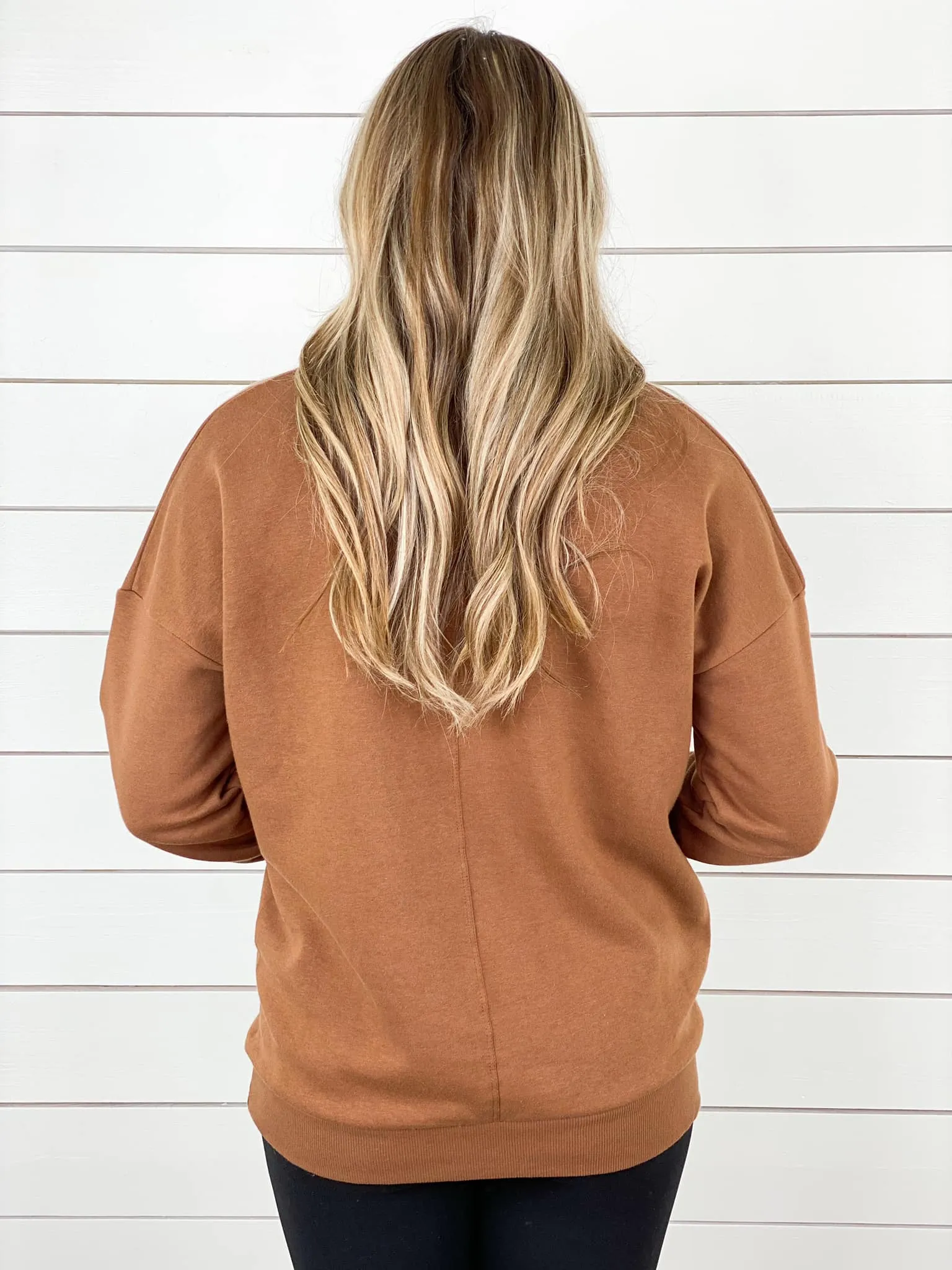 Drop Shoulder Sweatshirt with Pockets - Camel