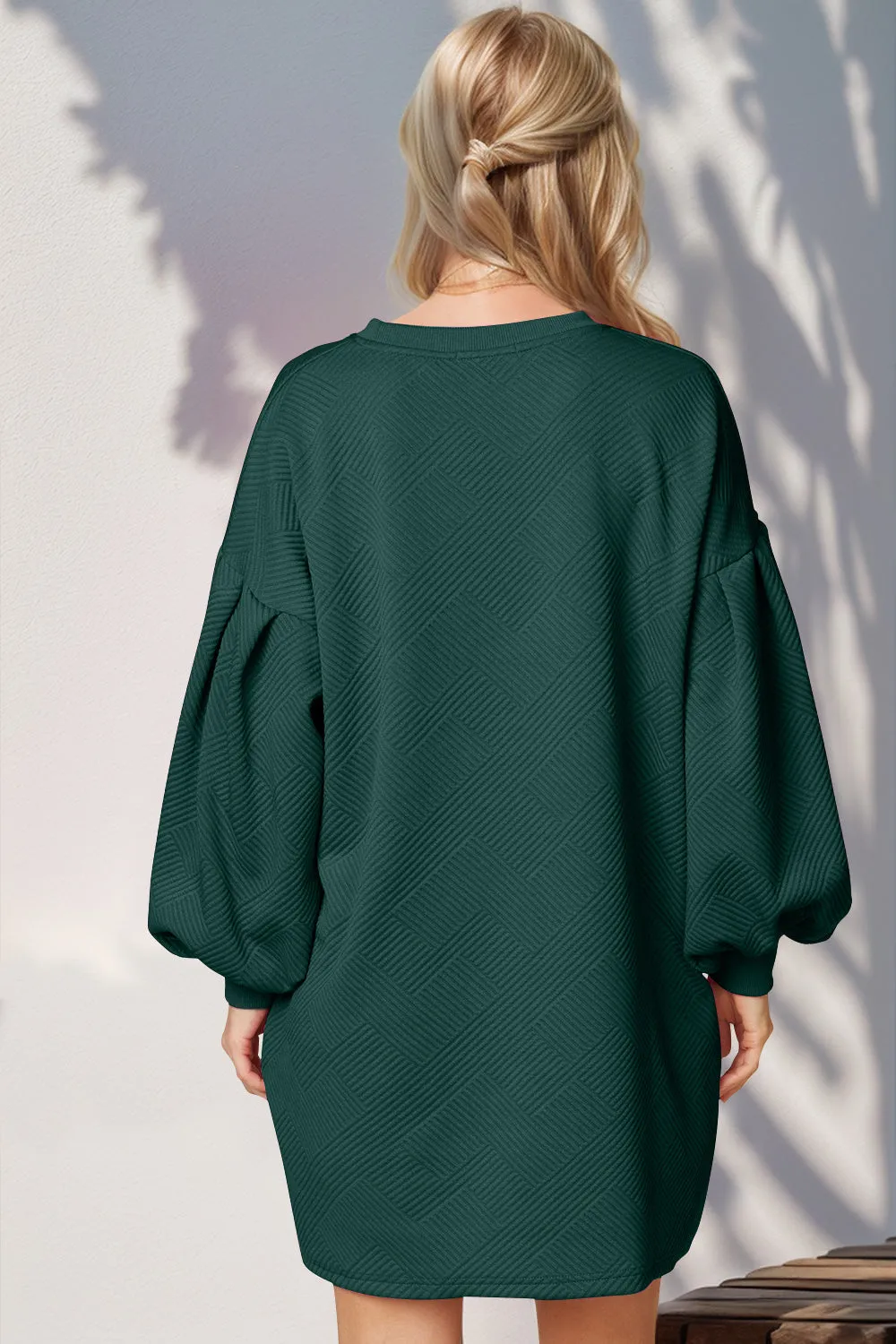 Drop Shoulder Textured Mini Dress with Pockets