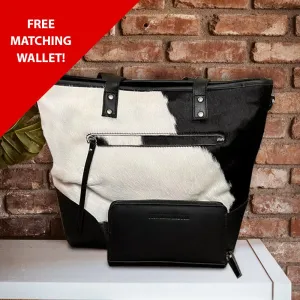 Emily Cowhide Hair Zip Tote   FREE Matching Black Wallet