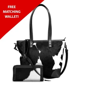 Emily Cowhide Hair Zip Tote   FREE MATCHING WALLET