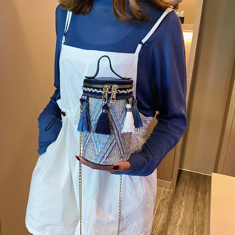 Ethnic Style Portable Straw Cylinder Fairy Crossbody Bags