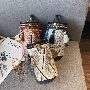 Ethnic Style Portable Straw Cylinder Fairy Crossbody Bags