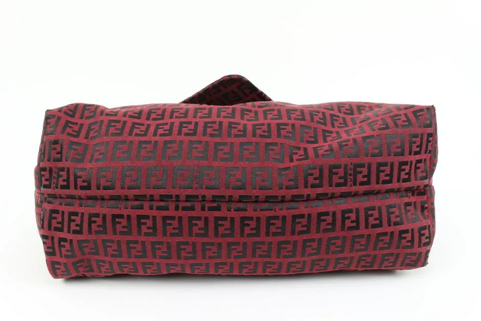 Fendi Dark Red Monogram FF Zucca Roll Tote with Pouch 64f322s
