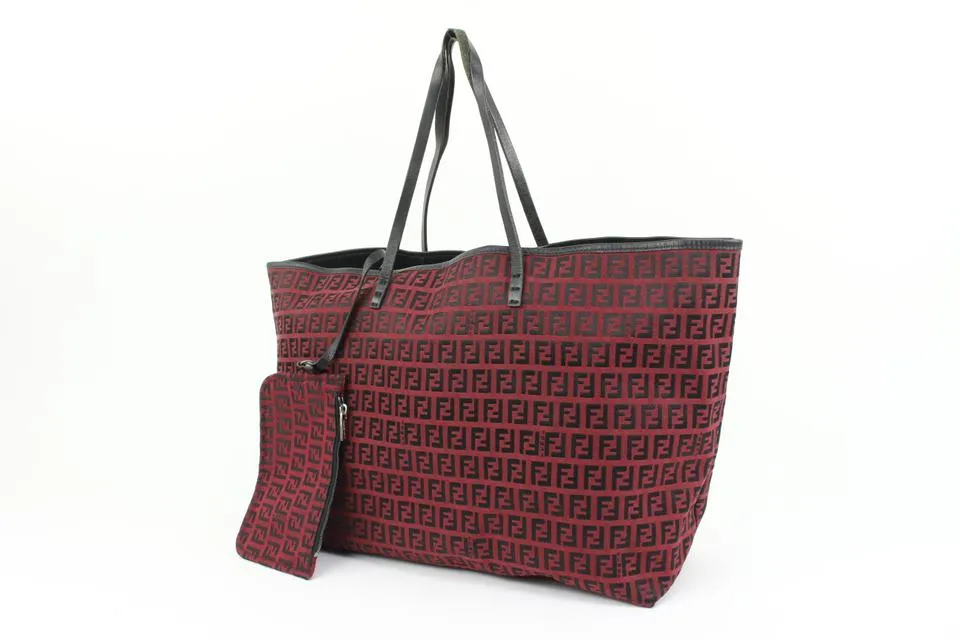 Fendi Dark Red Monogram FF Zucca Roll Tote with Pouch 64f322s