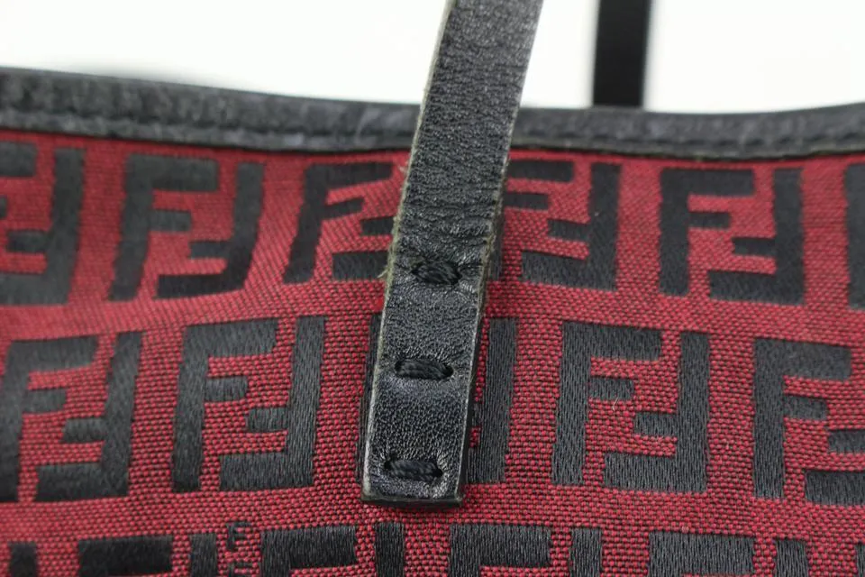 Fendi Dark Red Monogram FF Zucca Roll Tote with Pouch 64f322s