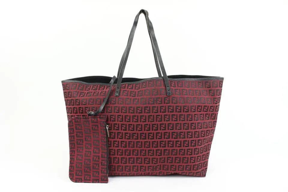 Fendi Dark Red Monogram FF Zucca Roll Tote with Pouch 64f322s