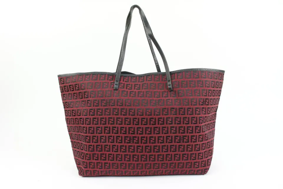 Fendi Dark Red Monogram FF Zucca Roll Tote with Pouch 64f322s