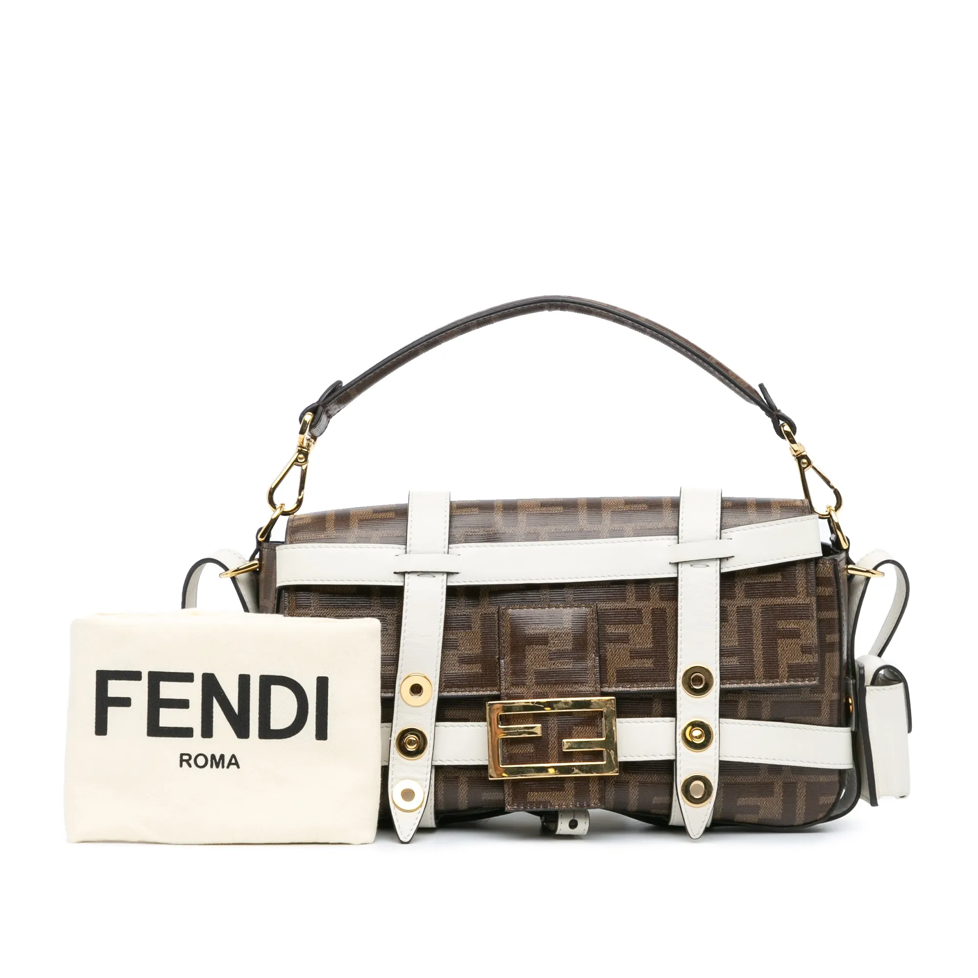 Fendi Zucca Glazed Fabric Cage Baguette Satchel