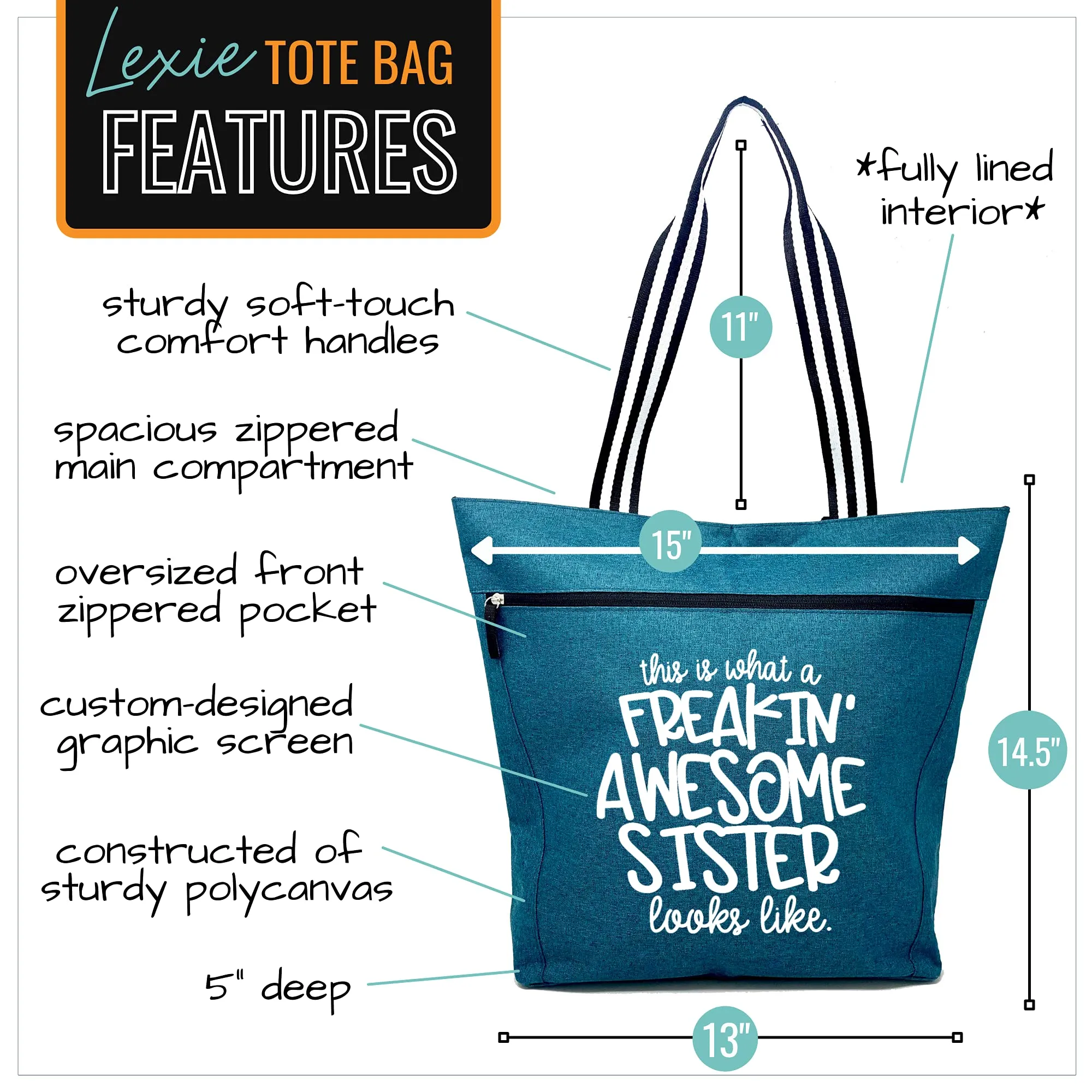 Freakin' Awesome Sister Lexie Teal Tote Bag for Sister