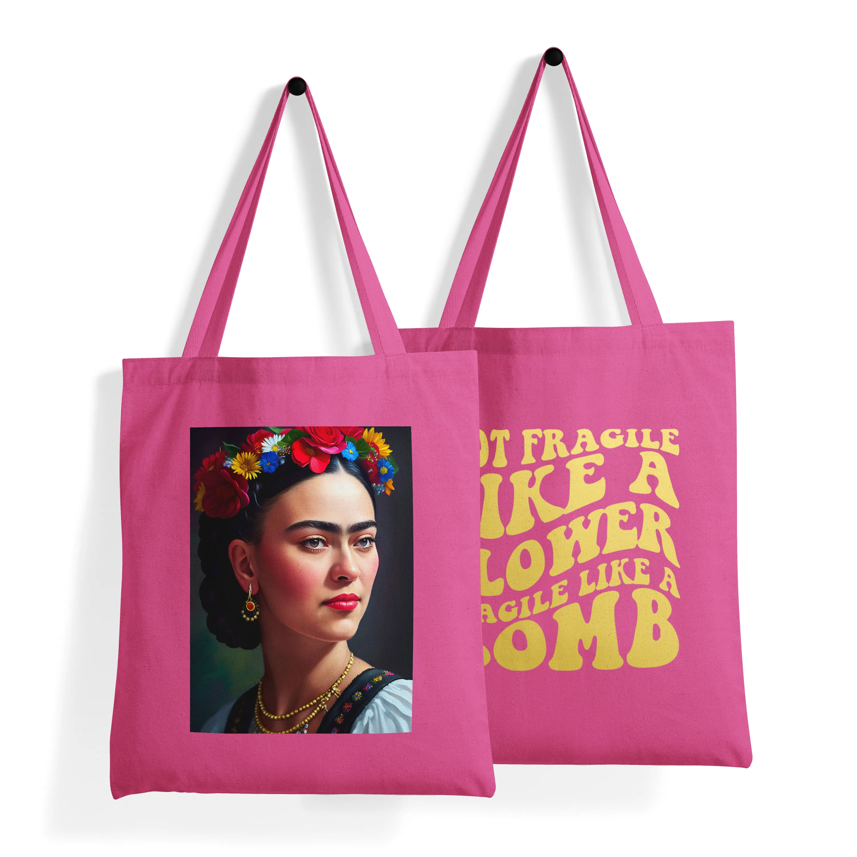 'Frida Kahlo Portrait   Quote' Double-Sided MAGENTA Premium Tote Bag