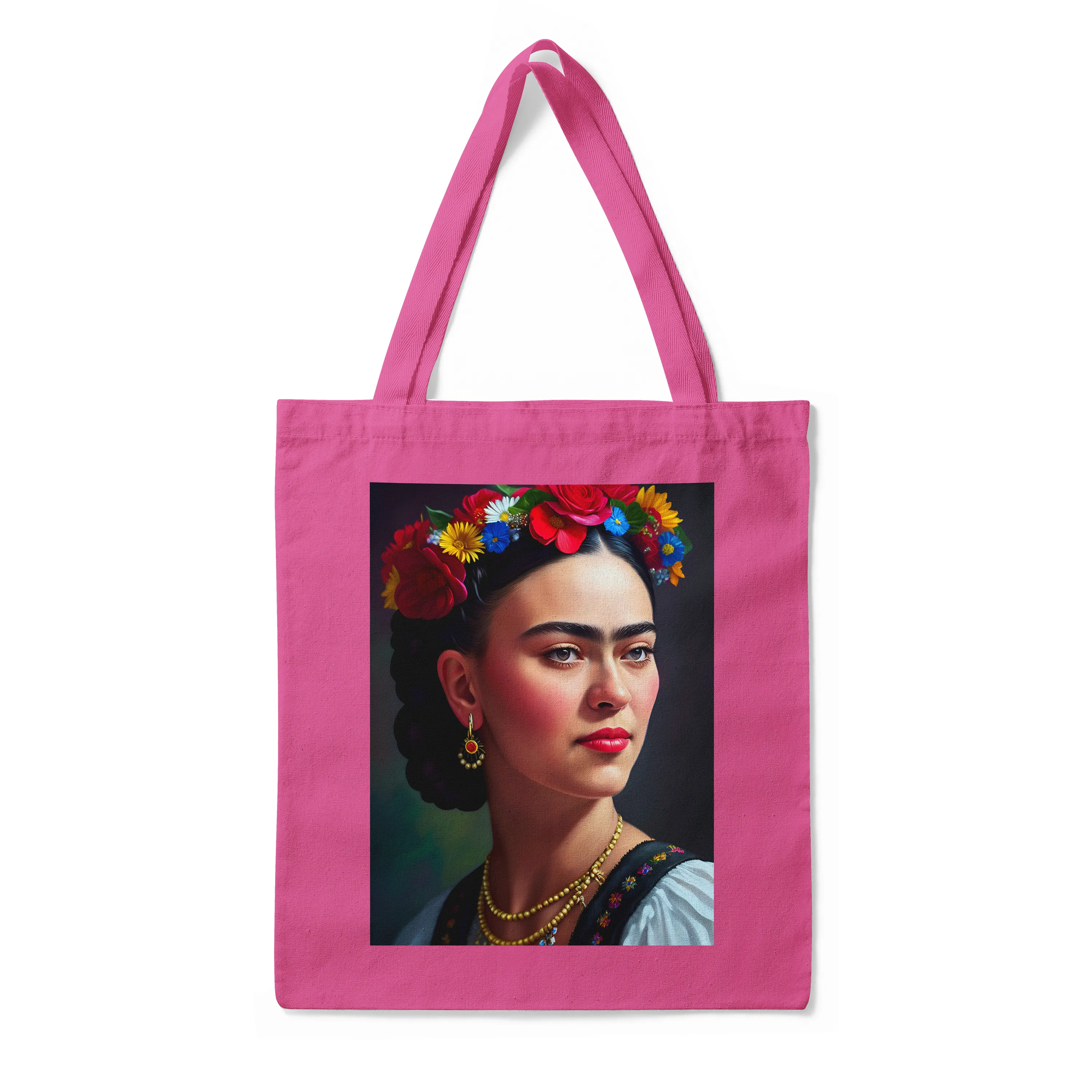 'Frida Kahlo Portrait   Quote' Double-Sided MAGENTA Premium Tote Bag