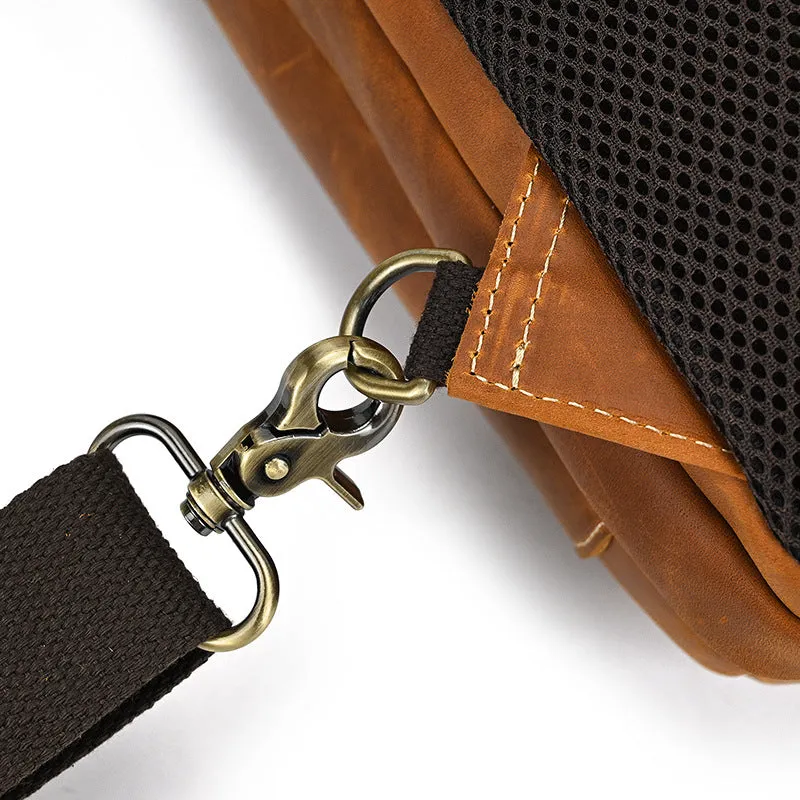 Full Grain Leather Chest Bag Retro Leather Crossbody Bag Handmade Mens Leather Sling Bag
