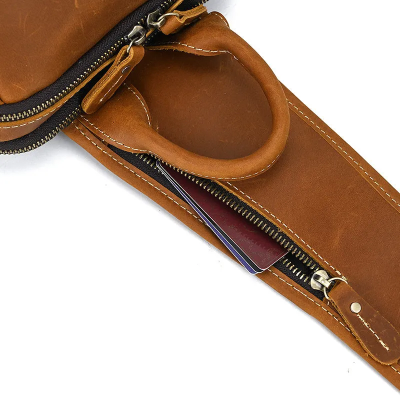 Full Grain Leather Chest Bag Retro Leather Crossbody Bag Handmade Mens Leather Sling Bag