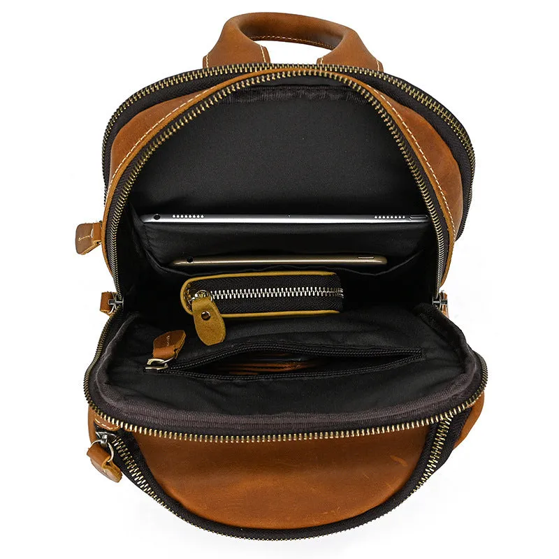 Full Grain Leather Chest Bag Retro Leather Crossbody Bag Handmade Mens Leather Sling Bag