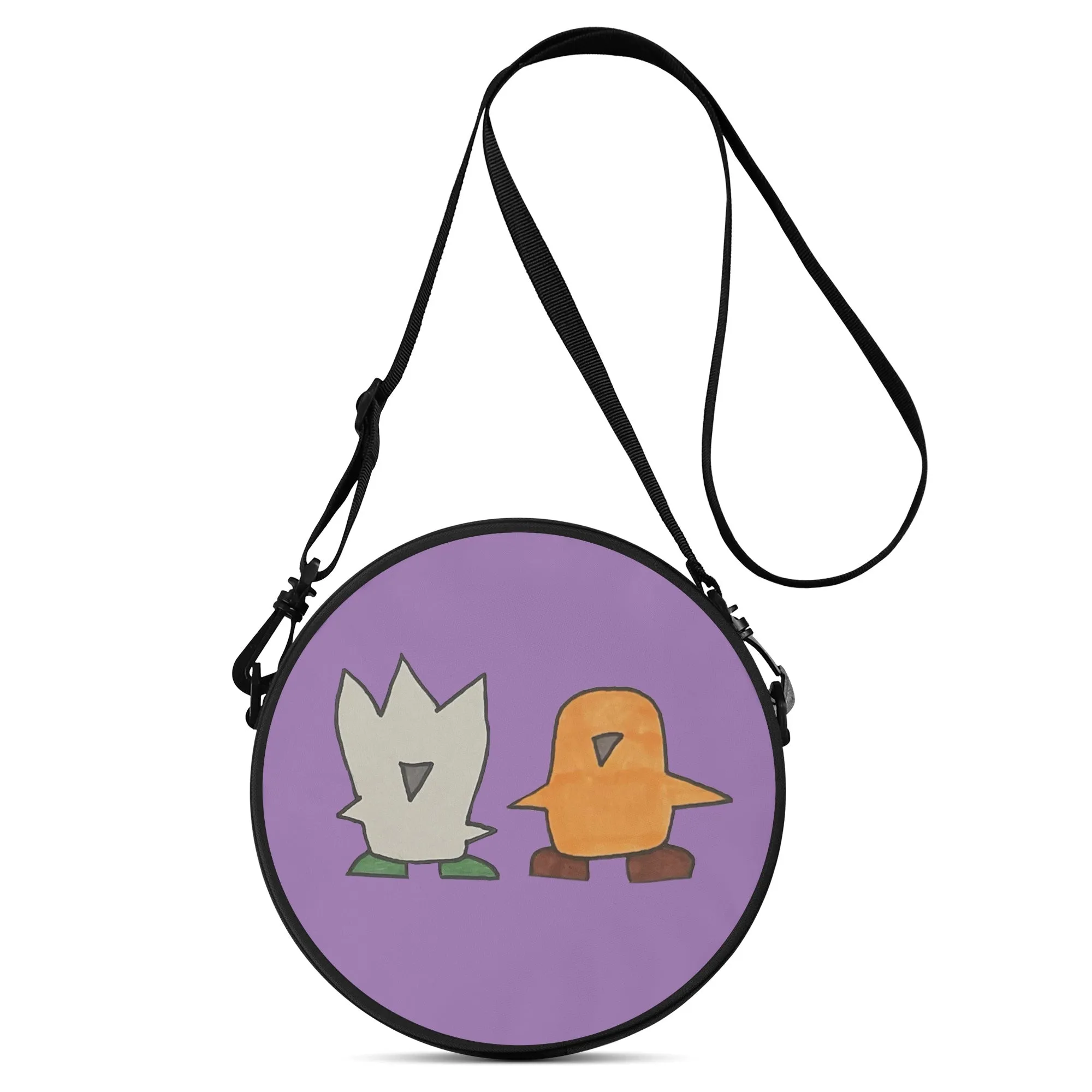 Fuzzy and Muffin Artwork by D.B. on Round Satchel Bags (Indigo/Violet)