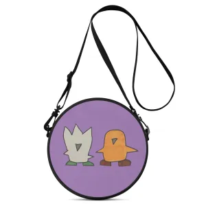 Fuzzy and Muffin Artwork by D.B. on Round Satchel Bags (Indigo/Violet)