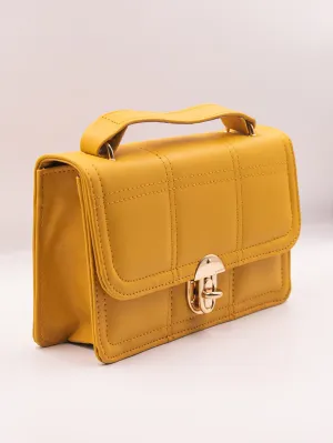 Geometric Quilted Twist Lock Satchel Bag With Strap - Yellow - FD ⚡