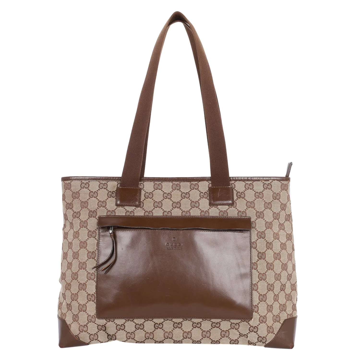 GG Monogram Canvas Leather Tote Shoulder Bag