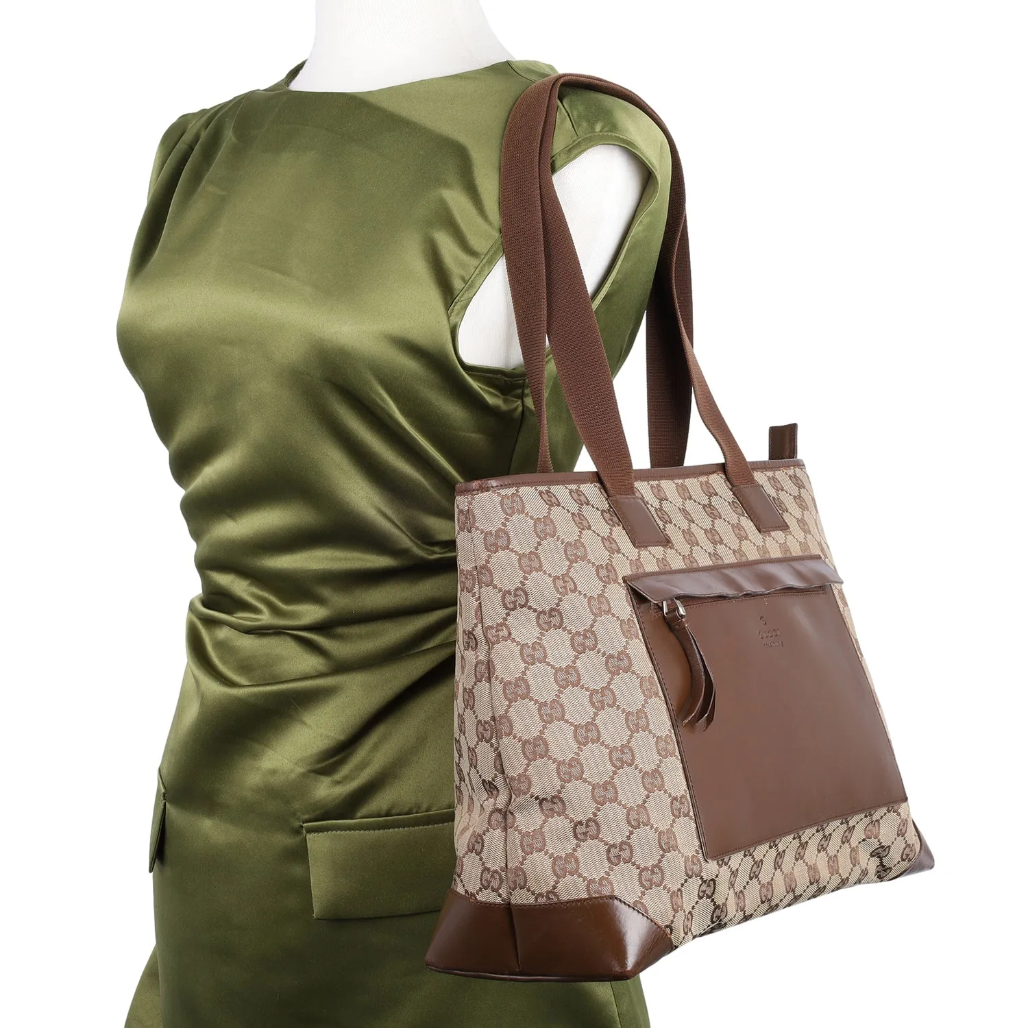 GG Monogram Canvas Leather Tote Shoulder Bag