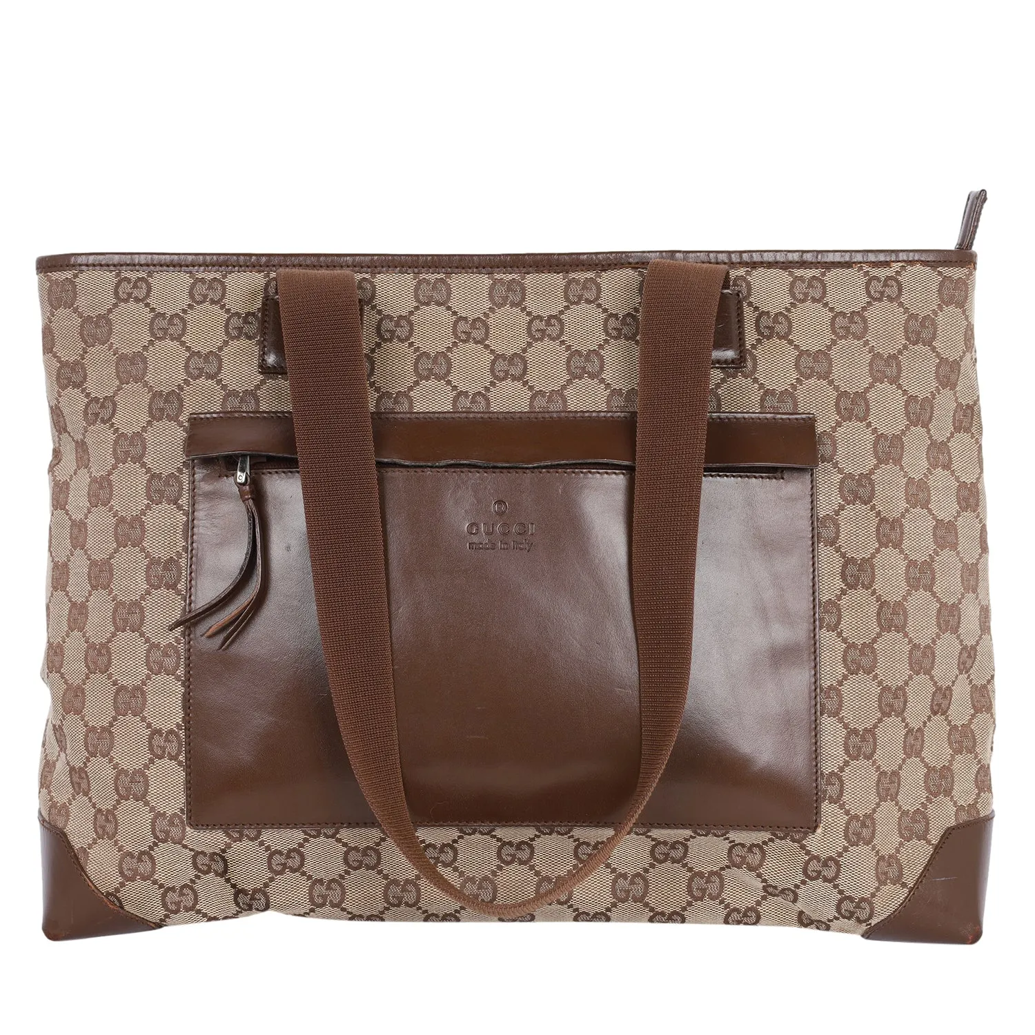 GG Monogram Canvas Leather Tote Shoulder Bag