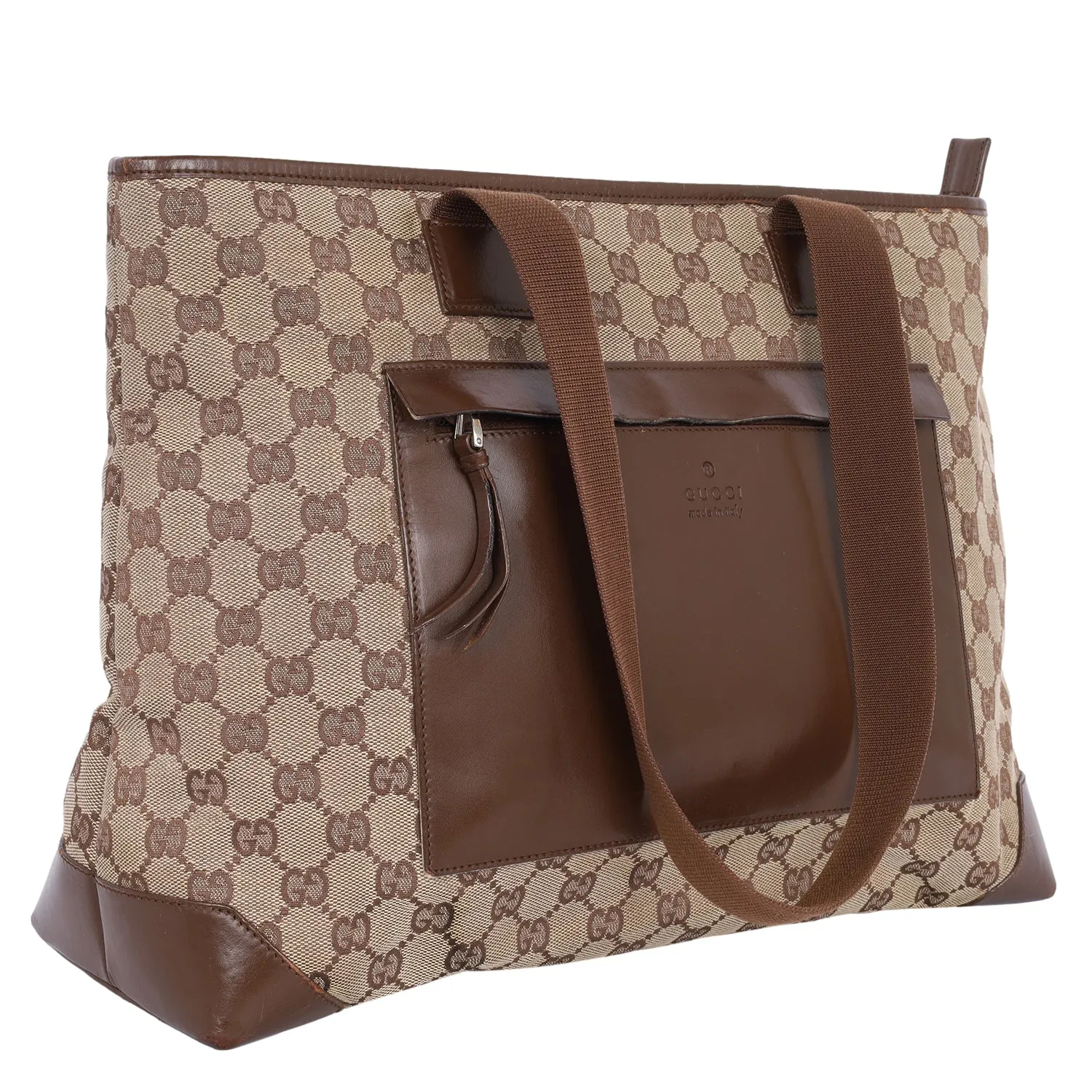 GG Monogram Canvas Leather Tote Shoulder Bag