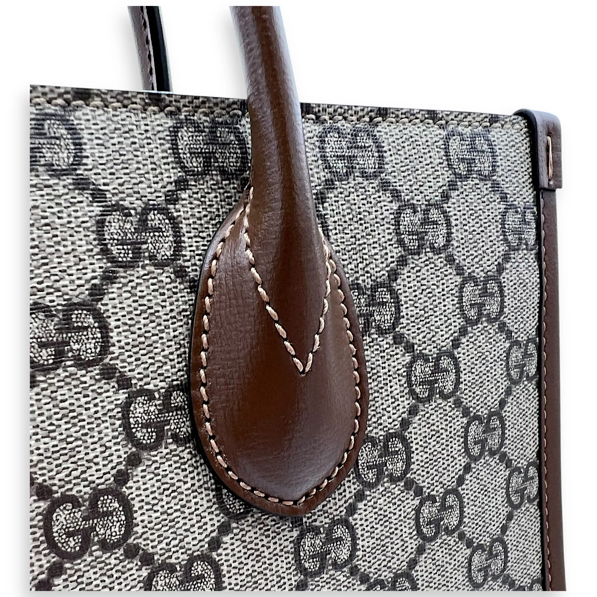 GG Supreme Tote Bag Brown in Monogram Coated Canvas, Gold hardware