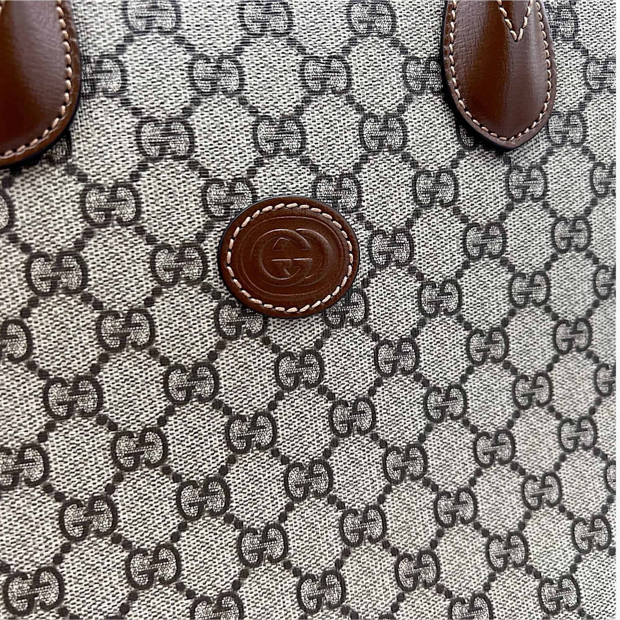 GG Supreme Tote Bag Brown in Monogram Coated Canvas, Gold hardware