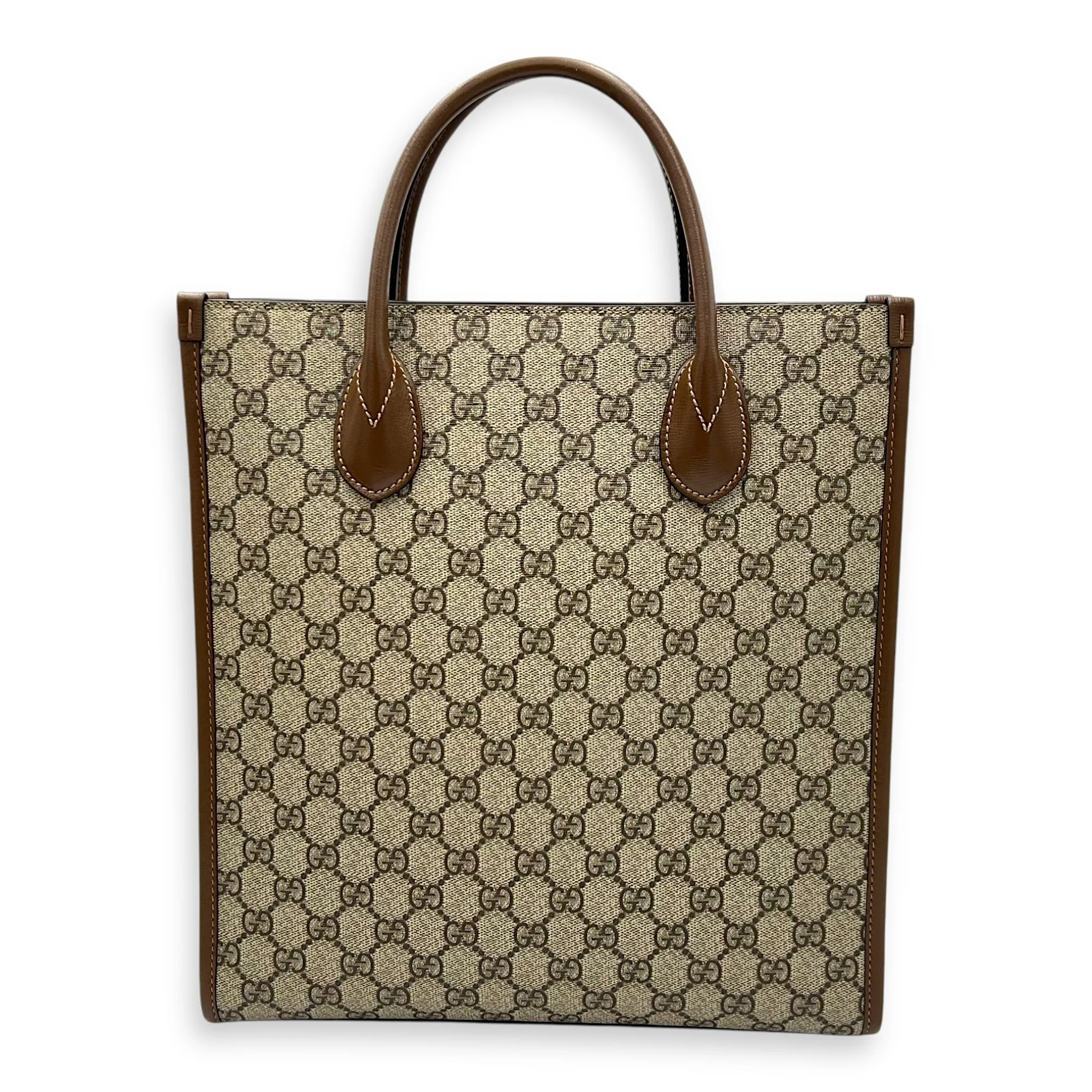 GG Supreme Tote Bag Brown in Monogram Coated Canvas, Gold hardware