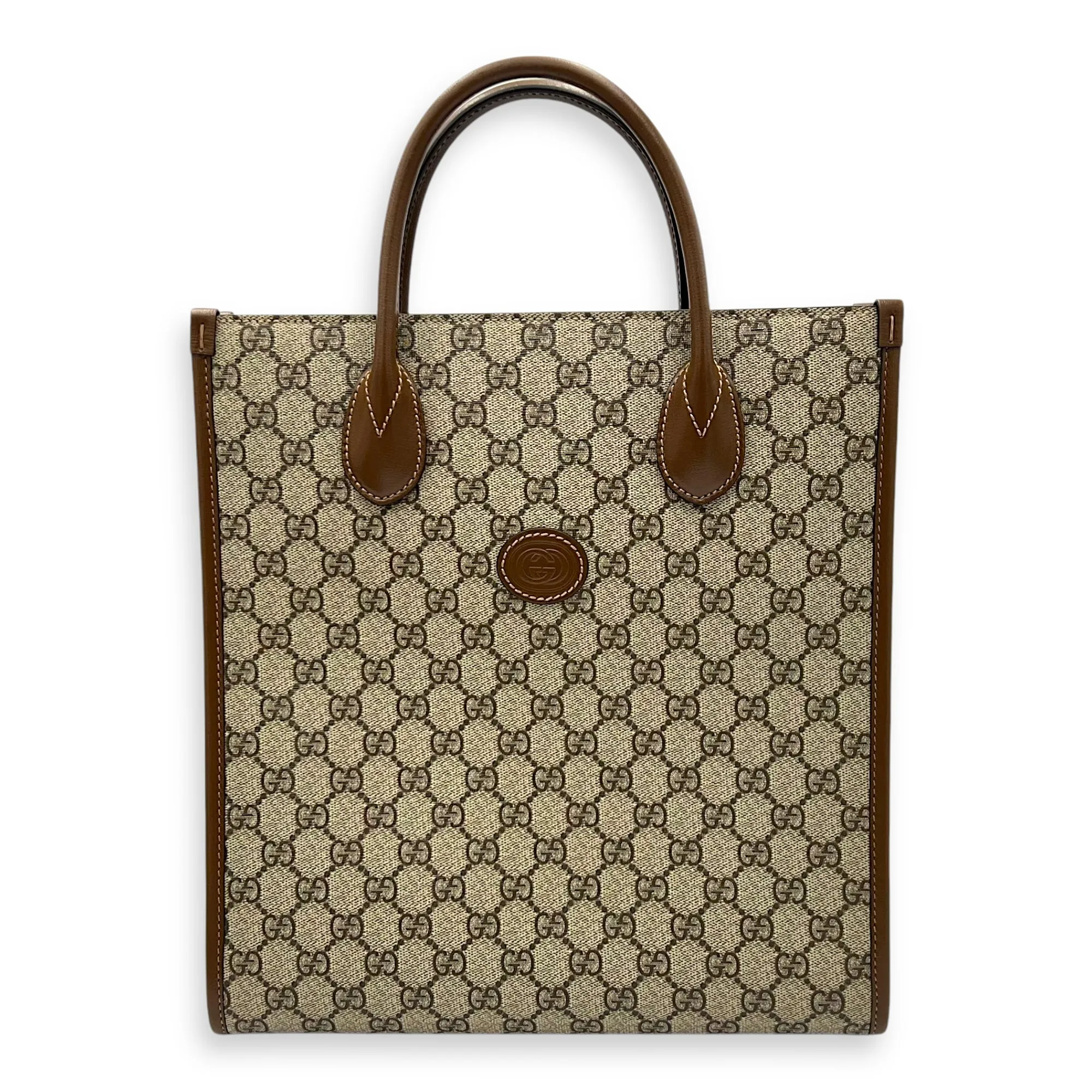 GG Supreme Tote Bag Brown in Monogram Coated Canvas, Gold hardware