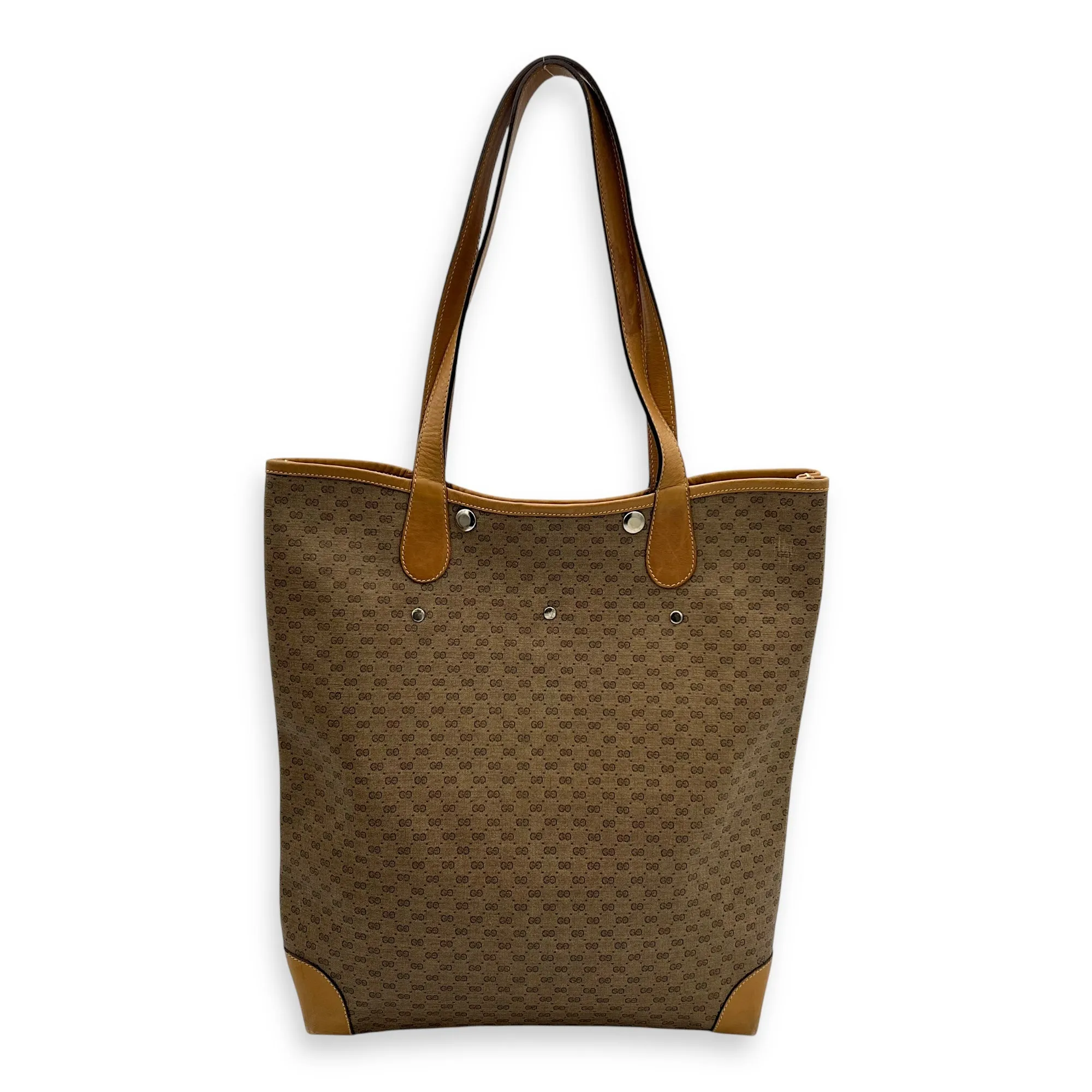 GG Tote Bag Brown in Coated Canvas, Gold hardware