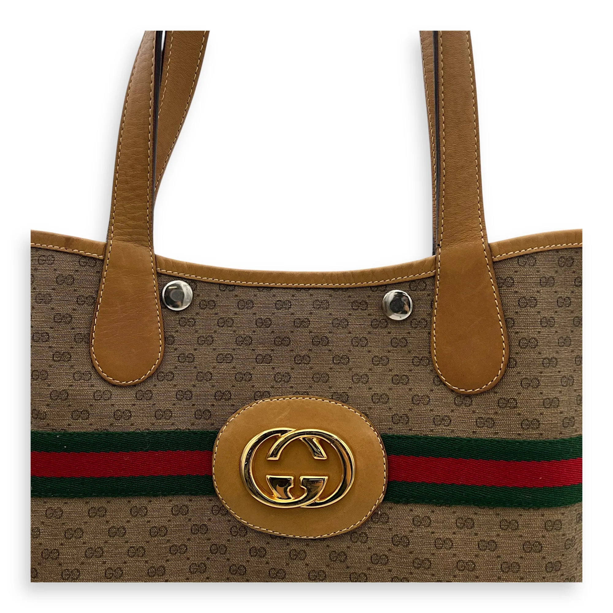 GG Tote Bag Brown in Coated Canvas, Gold hardware