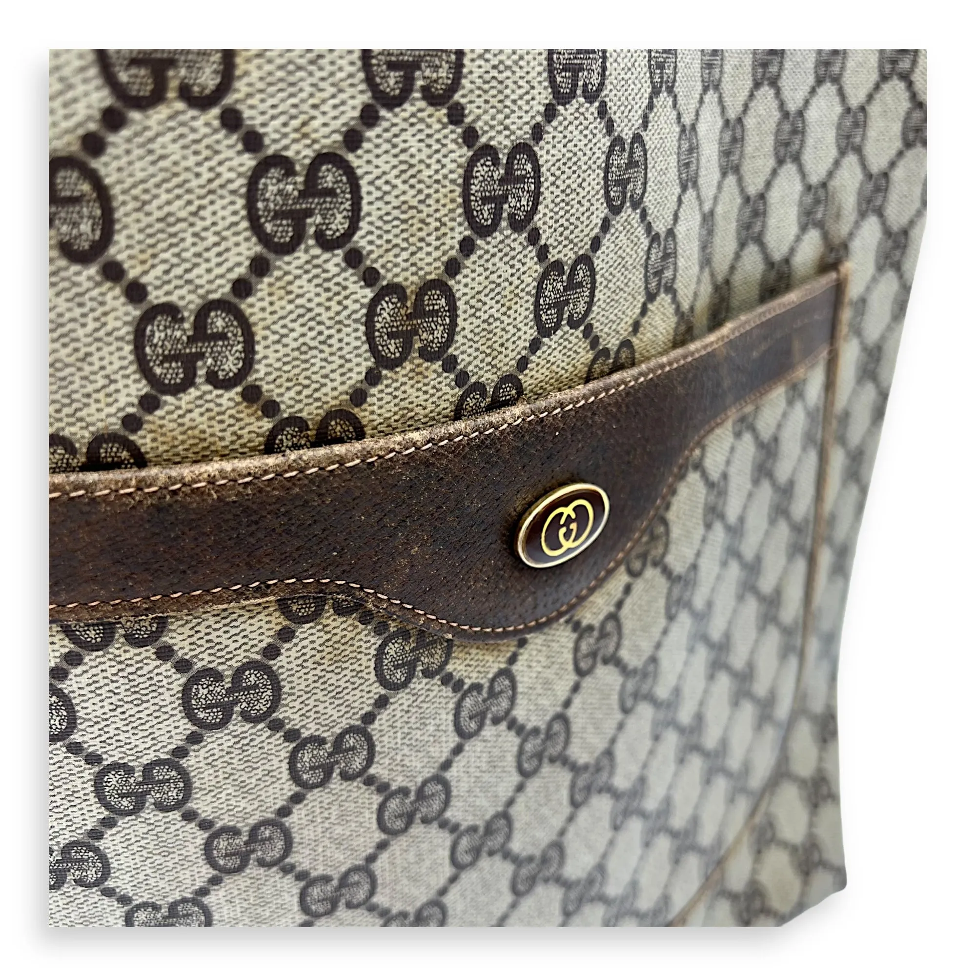 GG Tote Bag Grey in Coated Canvas, Gold hardware