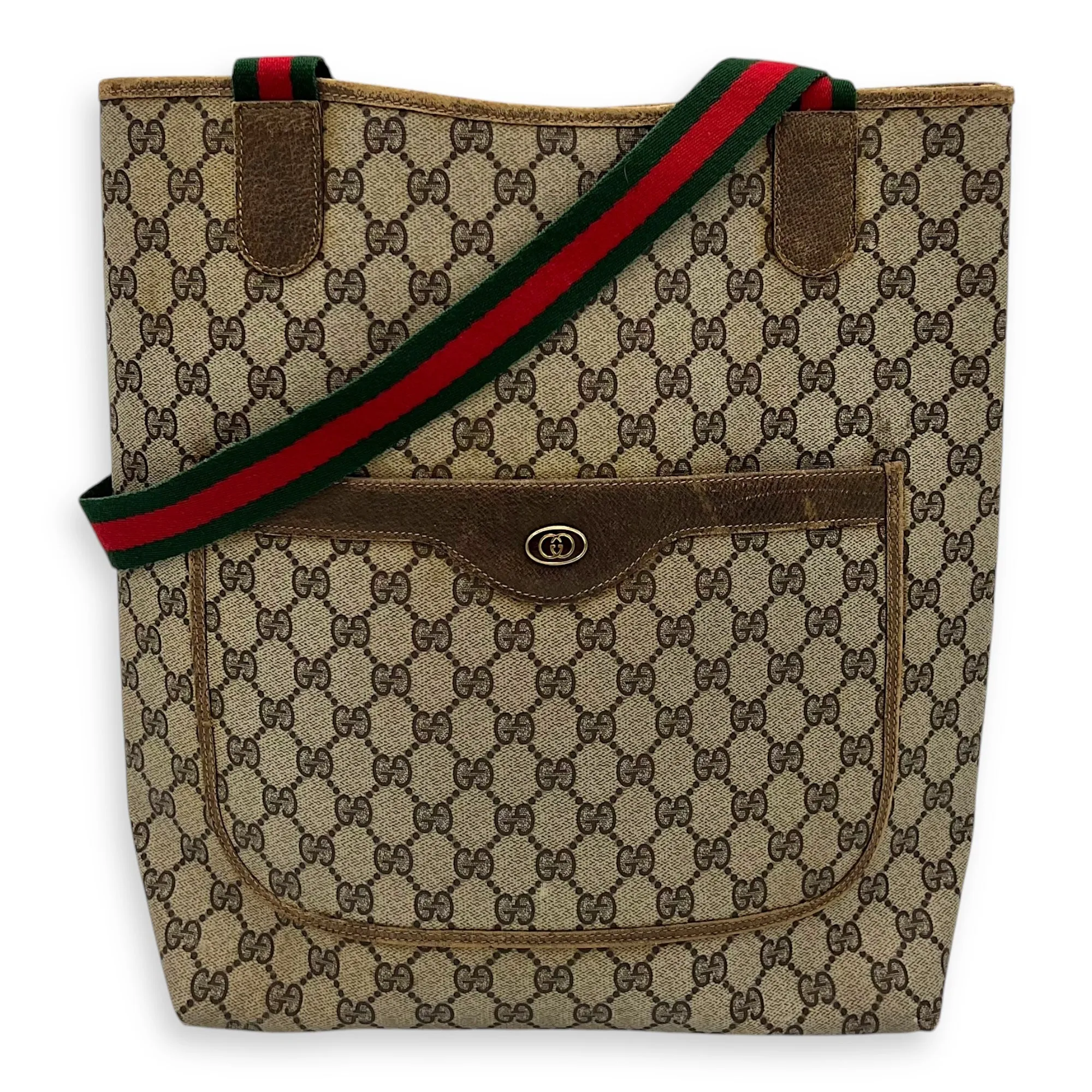 GG Tote Bag Grey in Coated Canvas, Gold hardware