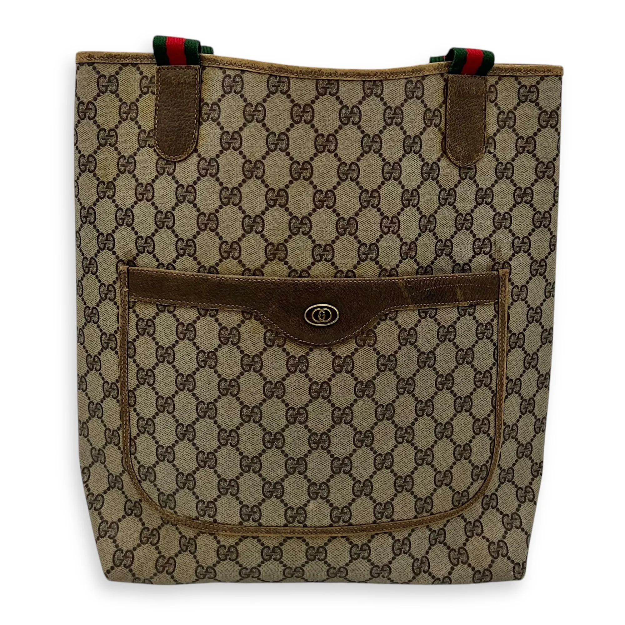 GG Tote Bag Grey in Coated Canvas, Gold hardware
