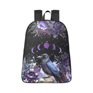 Goth Purple Raven Backpack, Witchy Bookbag (Select Size), Canvas Back pack