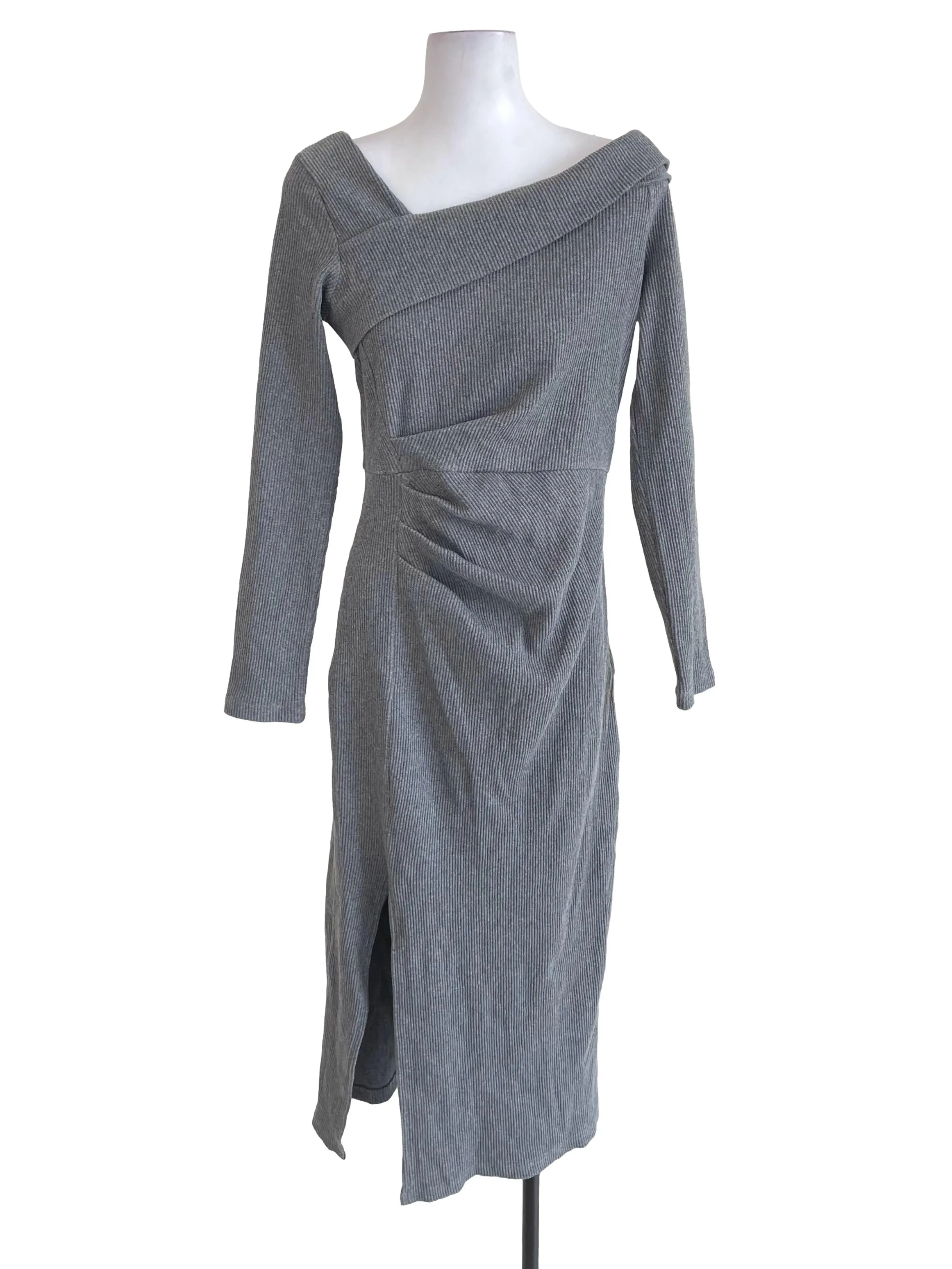 Grey Knit Off-Shoulder Dress