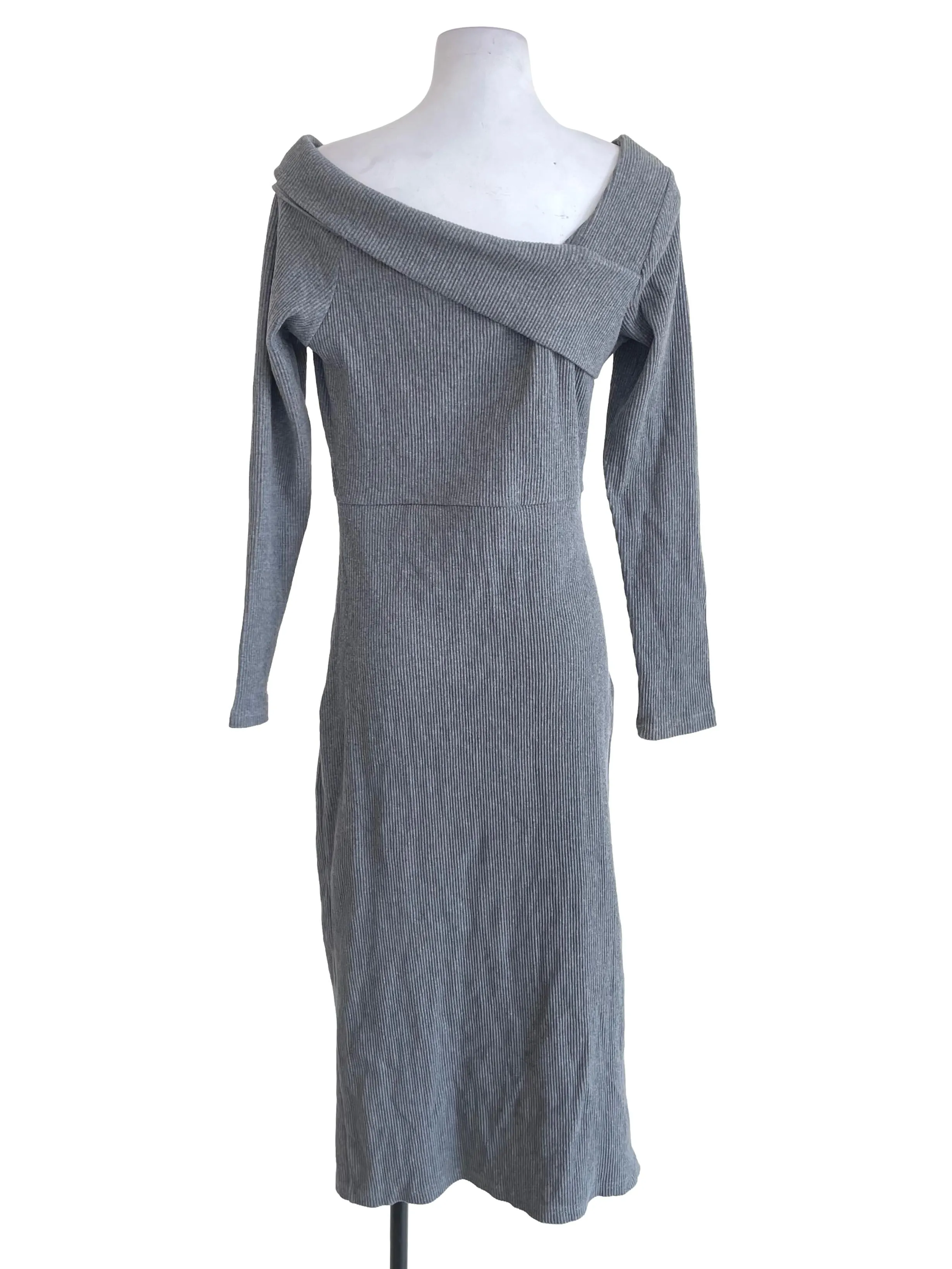 Grey Knit Off-Shoulder Dress