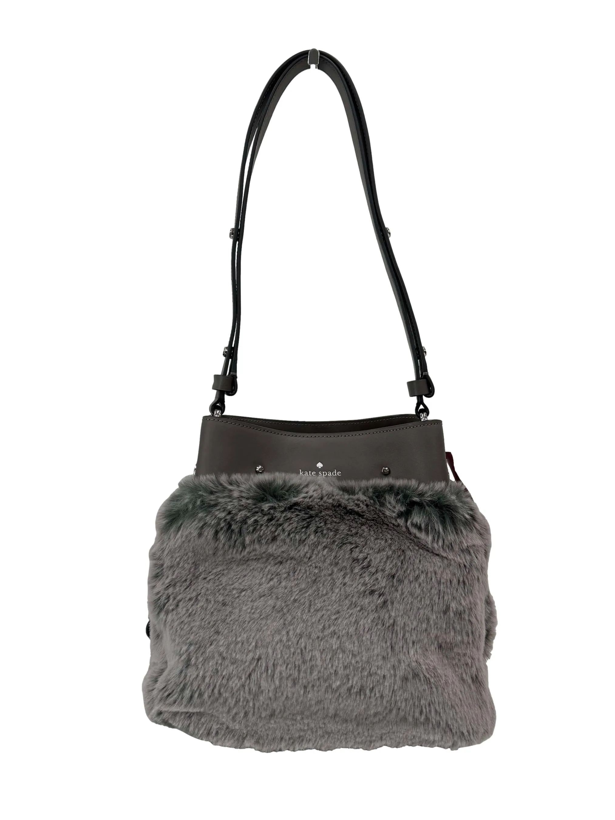Grey Marti Faux Fur Bucket Bag