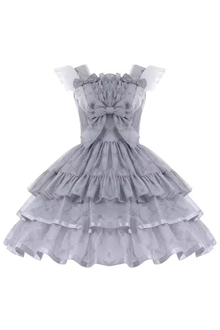 Grey Sleepless Dreams Multi-layer Print Ruffle Bowknot Sweet Elegant Lolita Jsk Dress