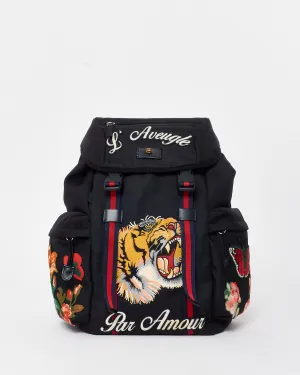Gucci Black Canvas Embroidered Patch L'Aveugle Par Amour Buckle Backpack