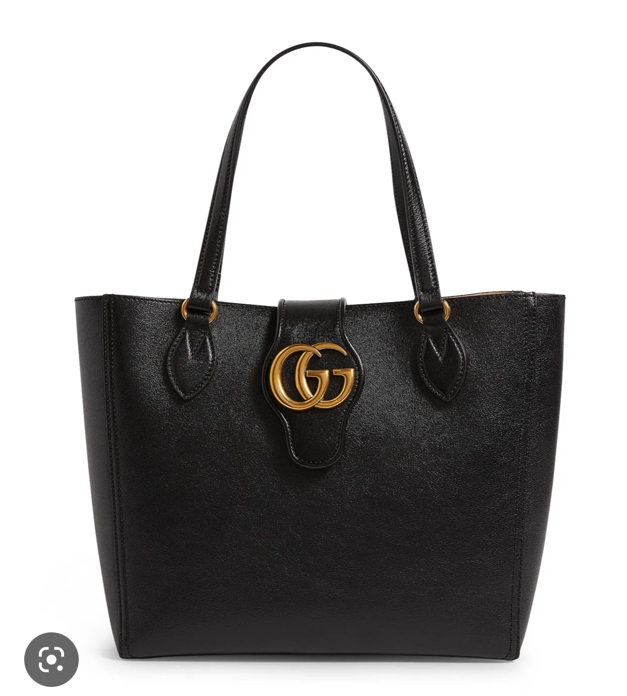Gucci Black Leather Dahlia GG Tote Bag with Magnetic Strap Closure