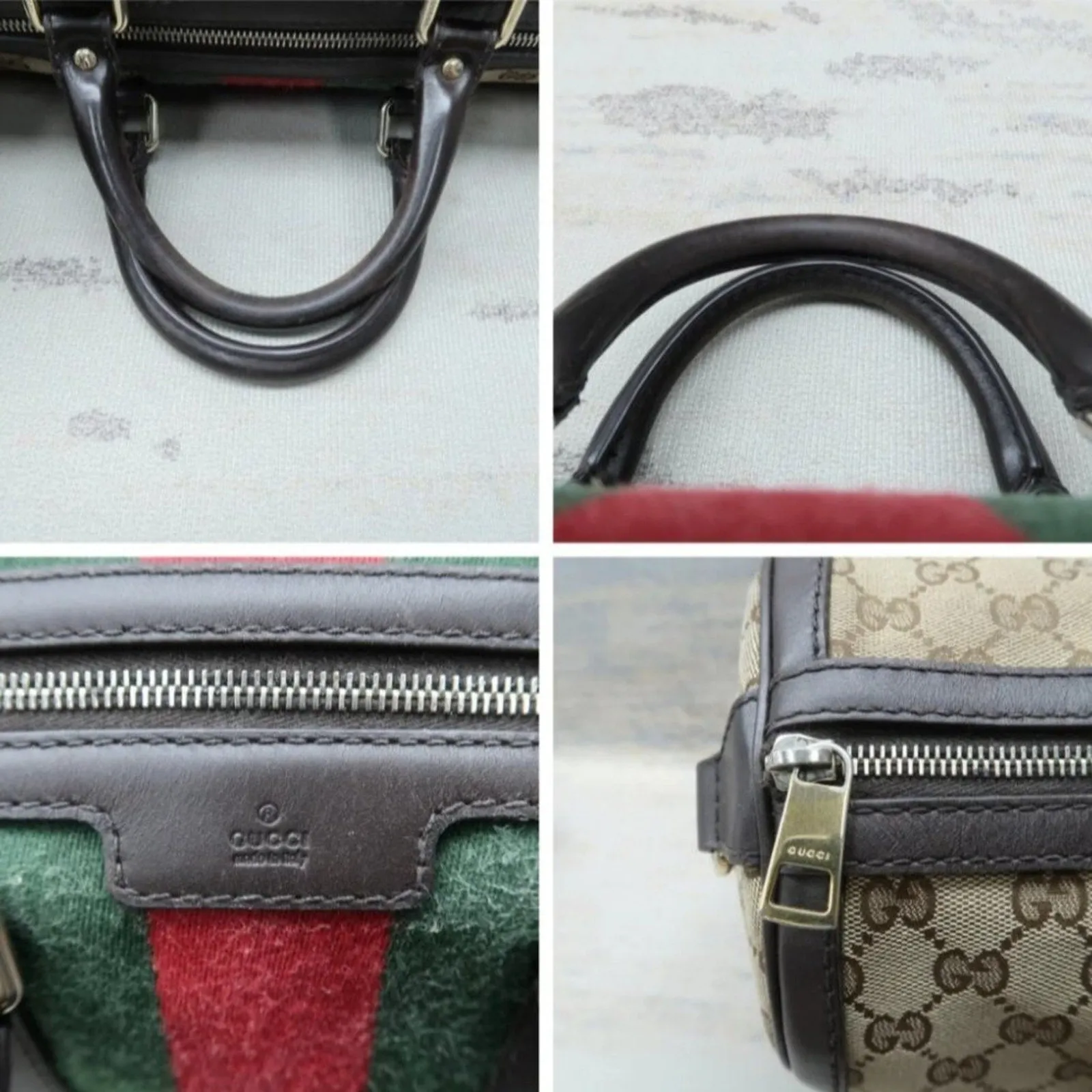 Gucci Boston Web Brown Canvas Satchel Bag