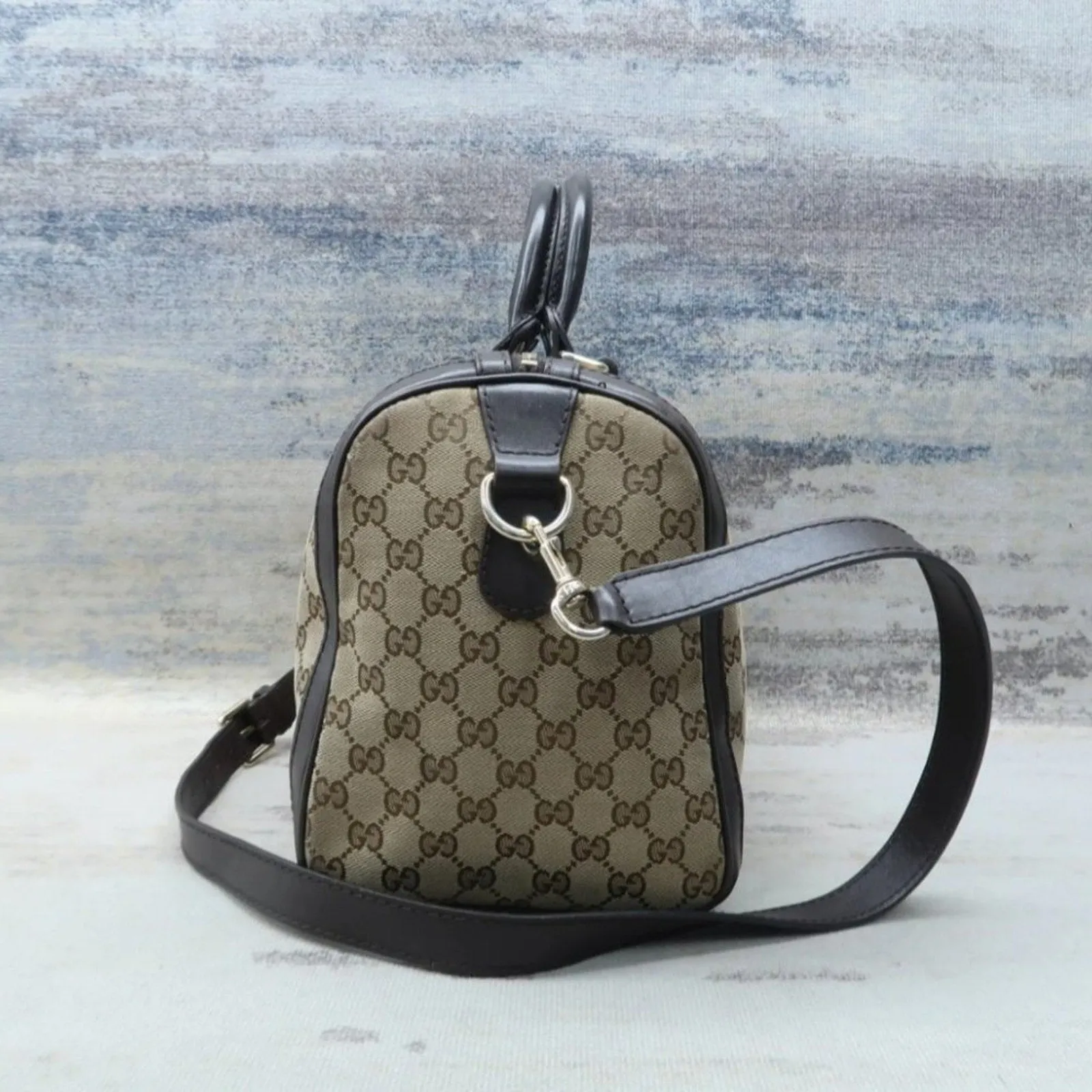 Gucci Boston Web Brown Canvas Satchel Bag