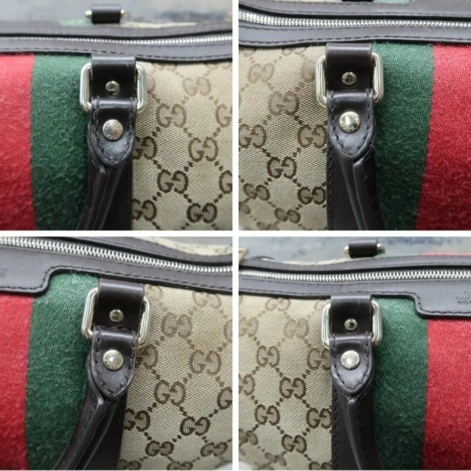 Gucci Boston Web Brown Canvas Satchel Bag